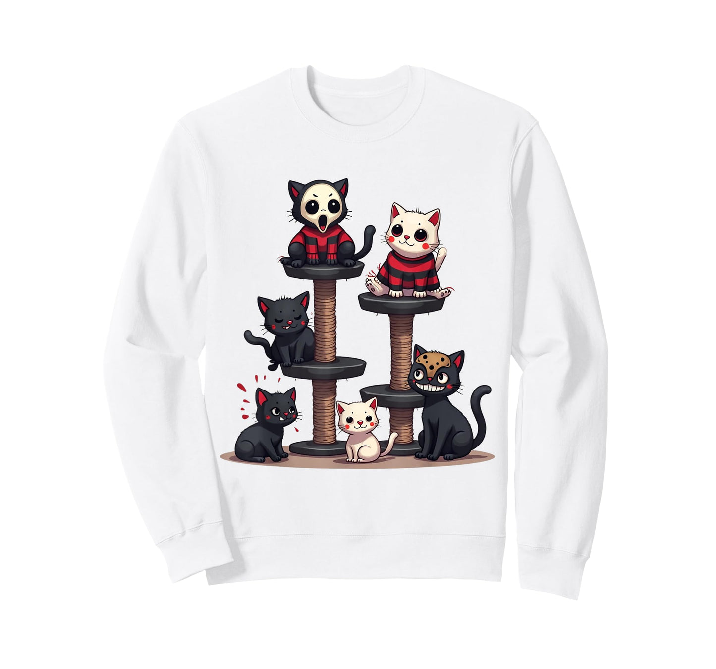 Funny Horror Movie Cats Playing On Cat Tree Men Women T-Shirt