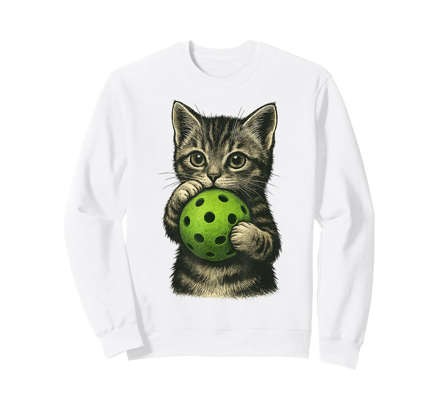 Cute Cat Playing PickleBall Kitten Lovers Pickleball Paddle T-Shirt for Men Women Kids
