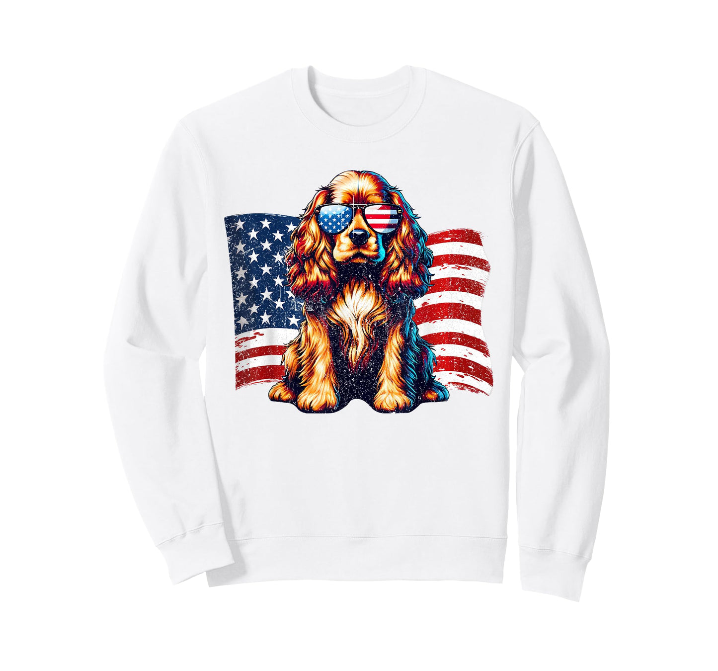 Cocker Spaniel American Flag Sunglasses Patriotic Vintage T-Shirt