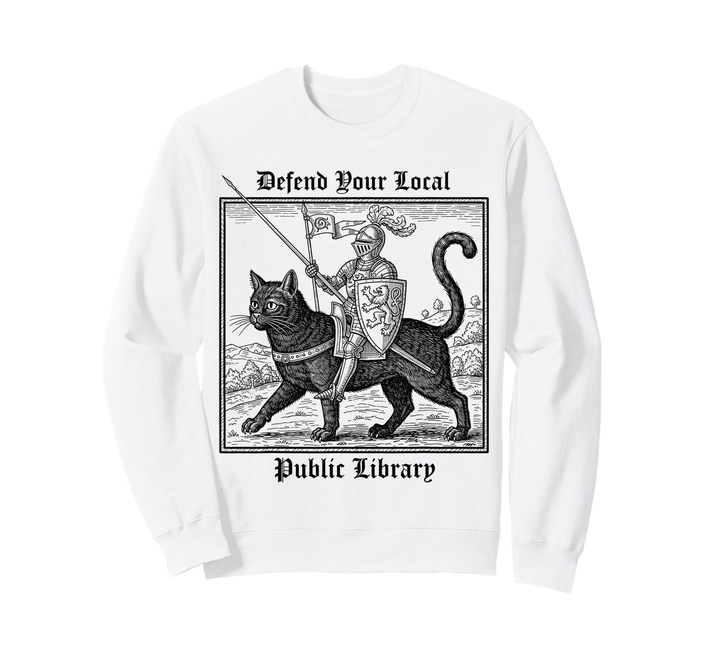 Defend Your Local Public Library Funny Knight Black Cat T-Shirt