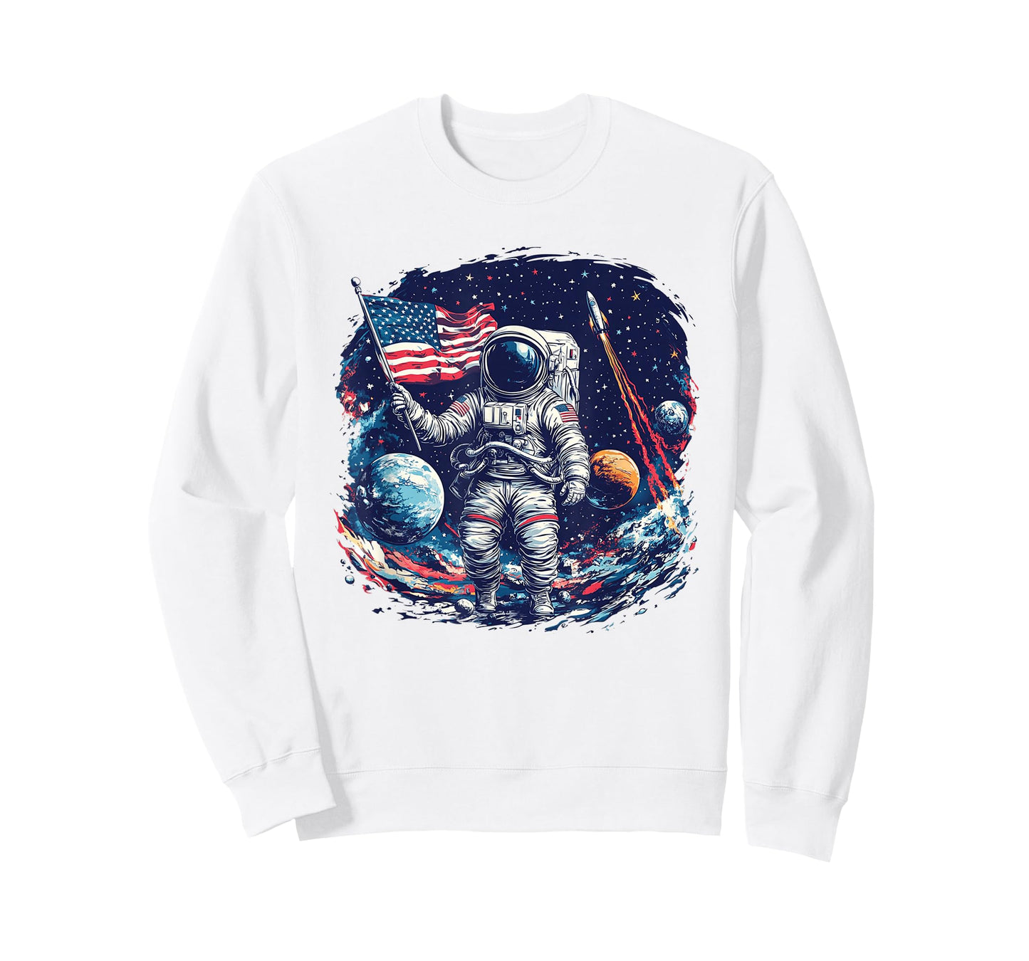 Astronaut in Space with American Flag T Shirt T-Shirt