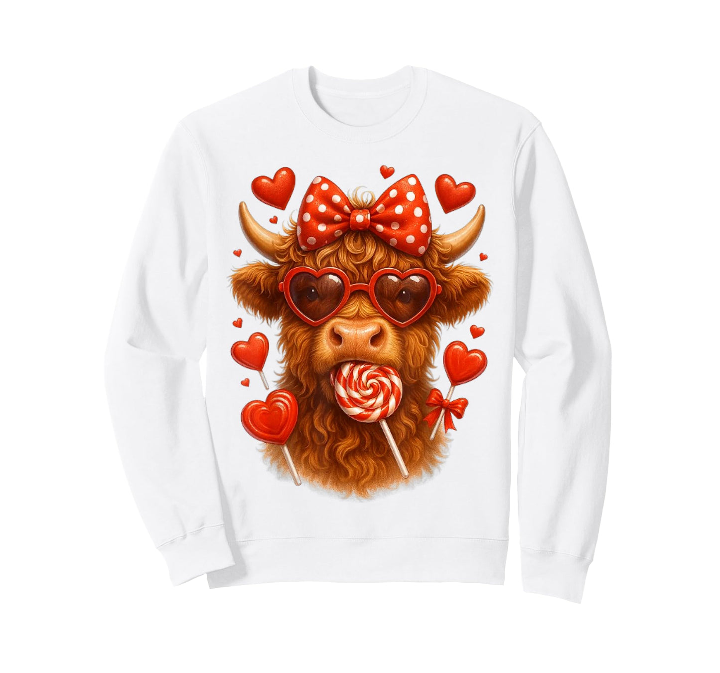 Cute Lollipop Highland Cow Valentine's Day red Hearth Funny T-Shirt