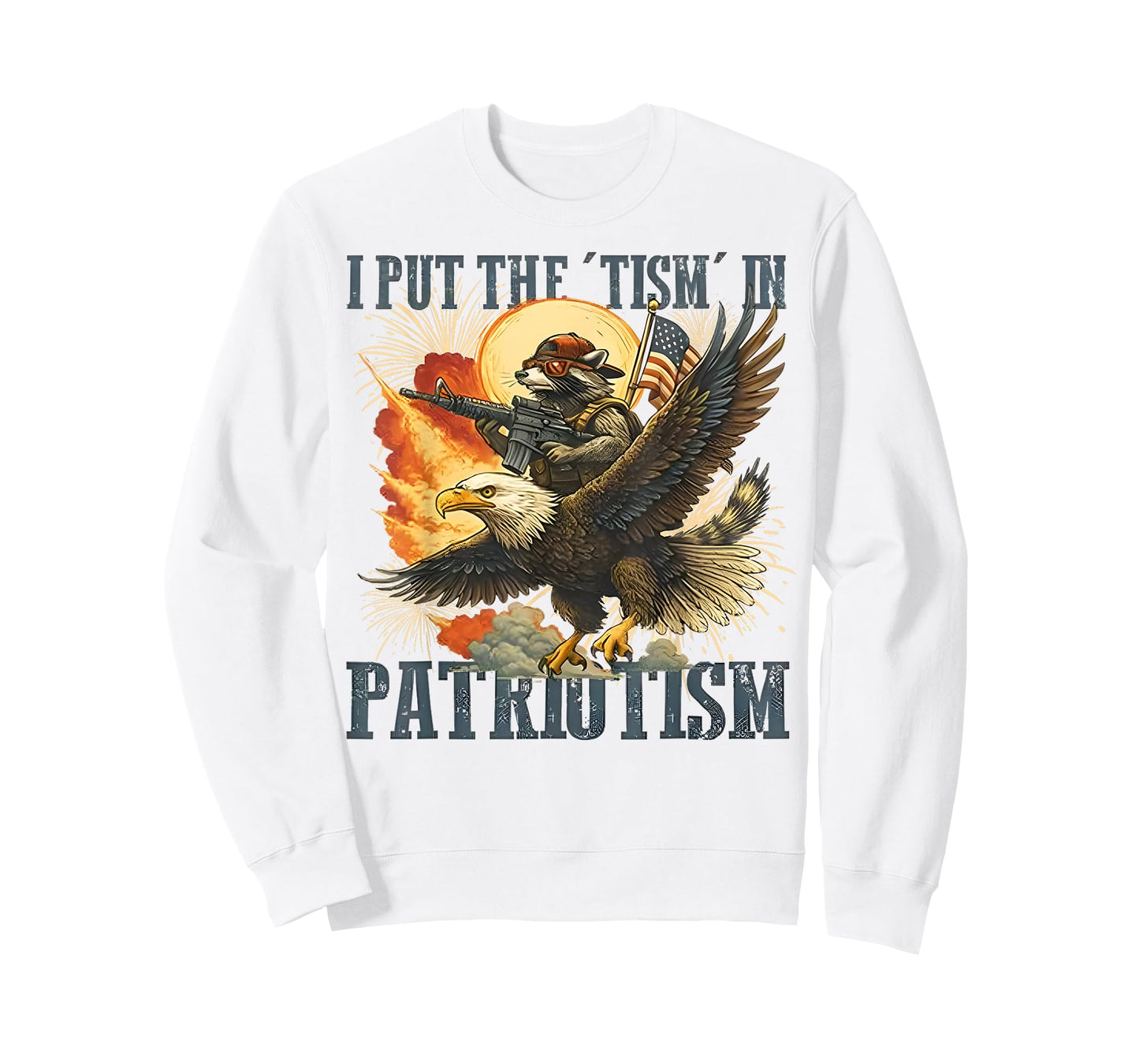 I Put The “Tism” in Patriotism Eagle Raccoon USA Flag Retro T-Shirt