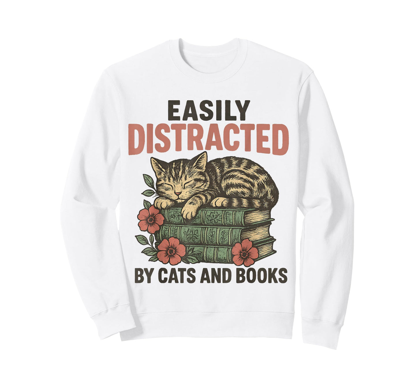 Easily Distracted By Cats and Books Funny Vintage T-Shirt