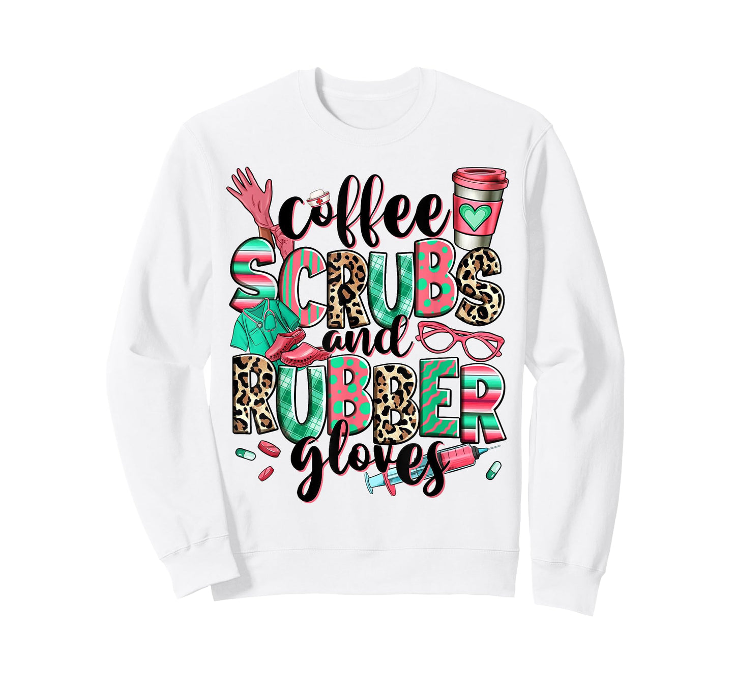 Coffee Scrubs And Rubber Gloves Leopard Nurse Women Gifts T-Shirt