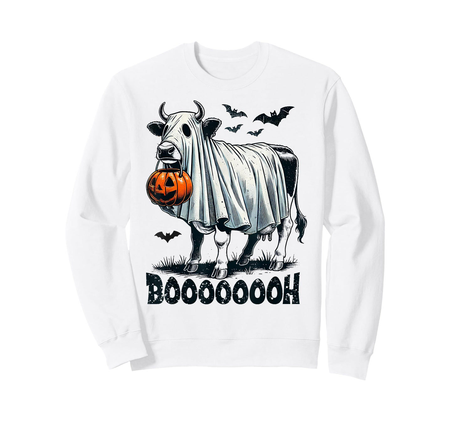 Cow Ghost Halloween Cattle Trick Or Treat Jack O Lantern Boh T-Shirt