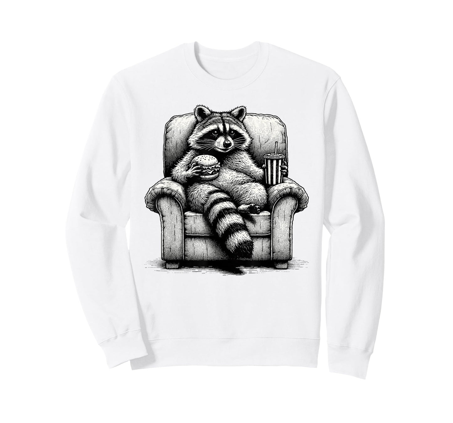 Raccoon In Armchair Eating Burger Raccoon T-Shirt