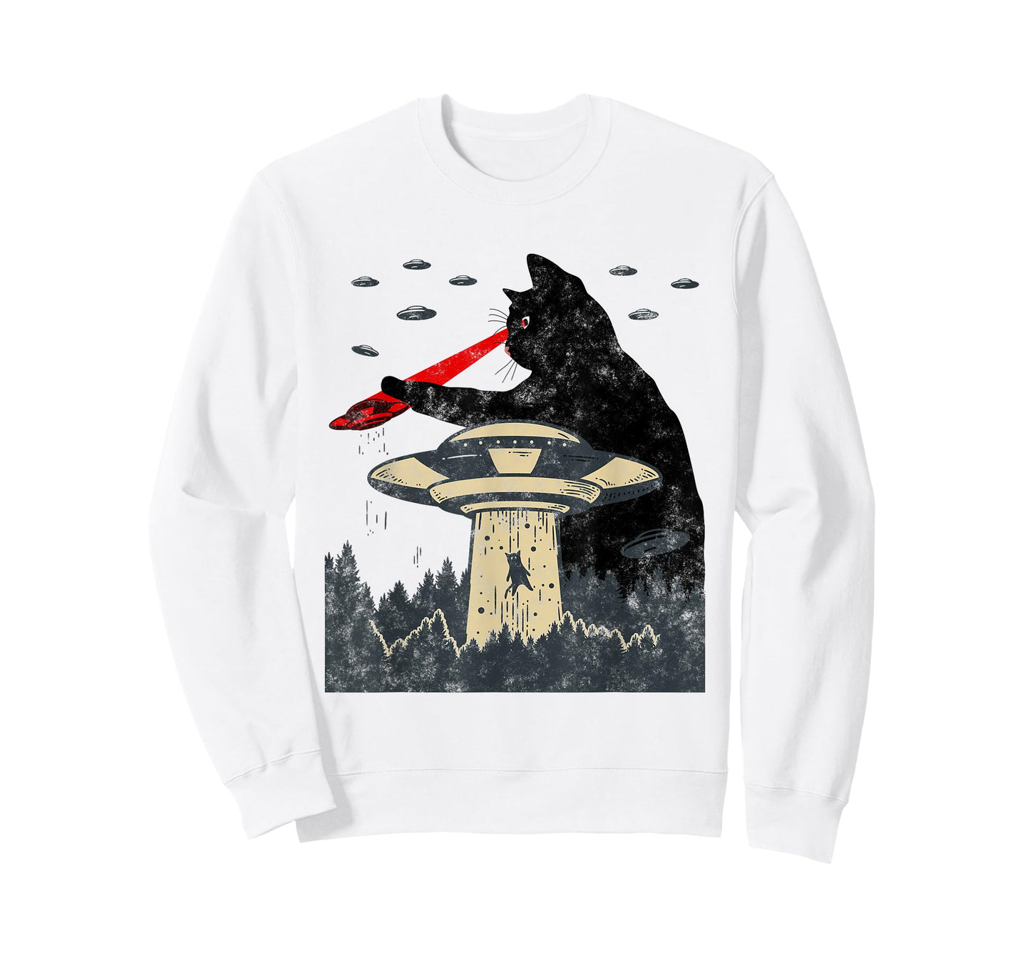 Alien UFO Abduction Laser Eye Funny Cat T-Shirt