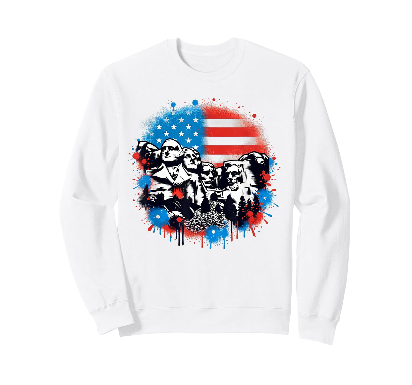 Mount Rushmore Paint Splatter American Flag USA Pride T-Shirt