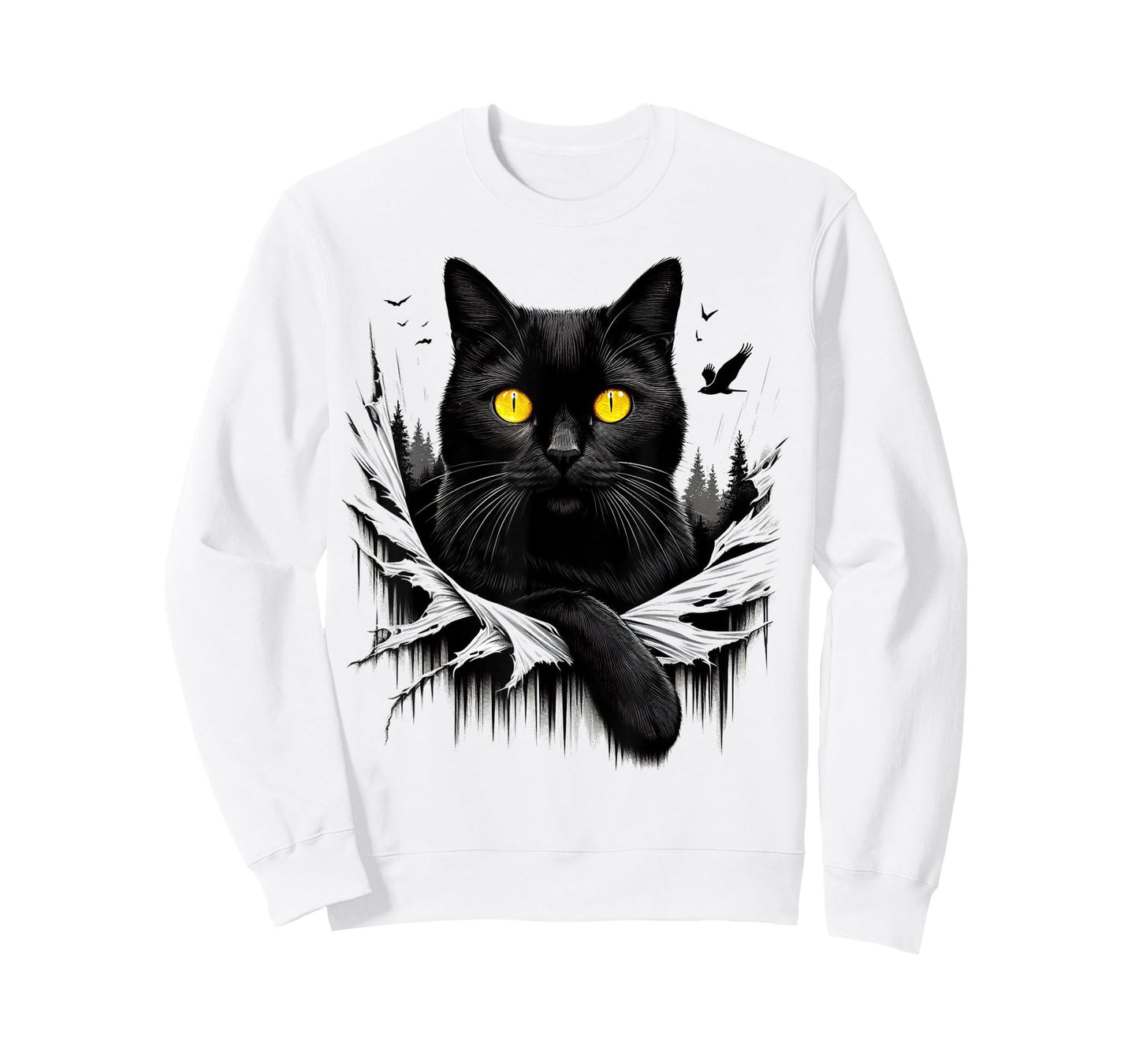 Black Cat Torn Cloth - Black Cat Yellow Eyes T-Shirt