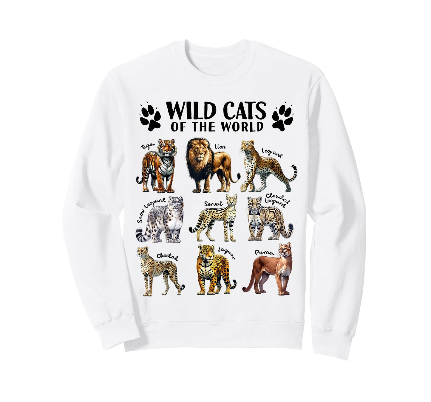 Wild Cats of The World Educational Animal Big Cat Types T-Shirt