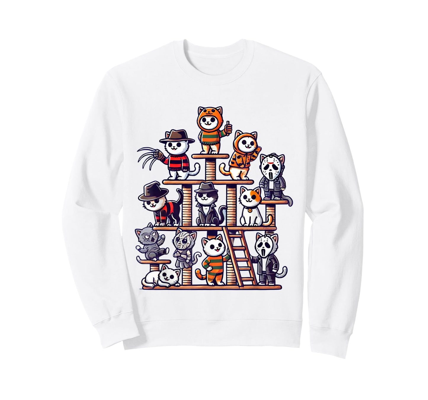 Funny Horror Movie Cats Playing On Cat Tree T-Shirt