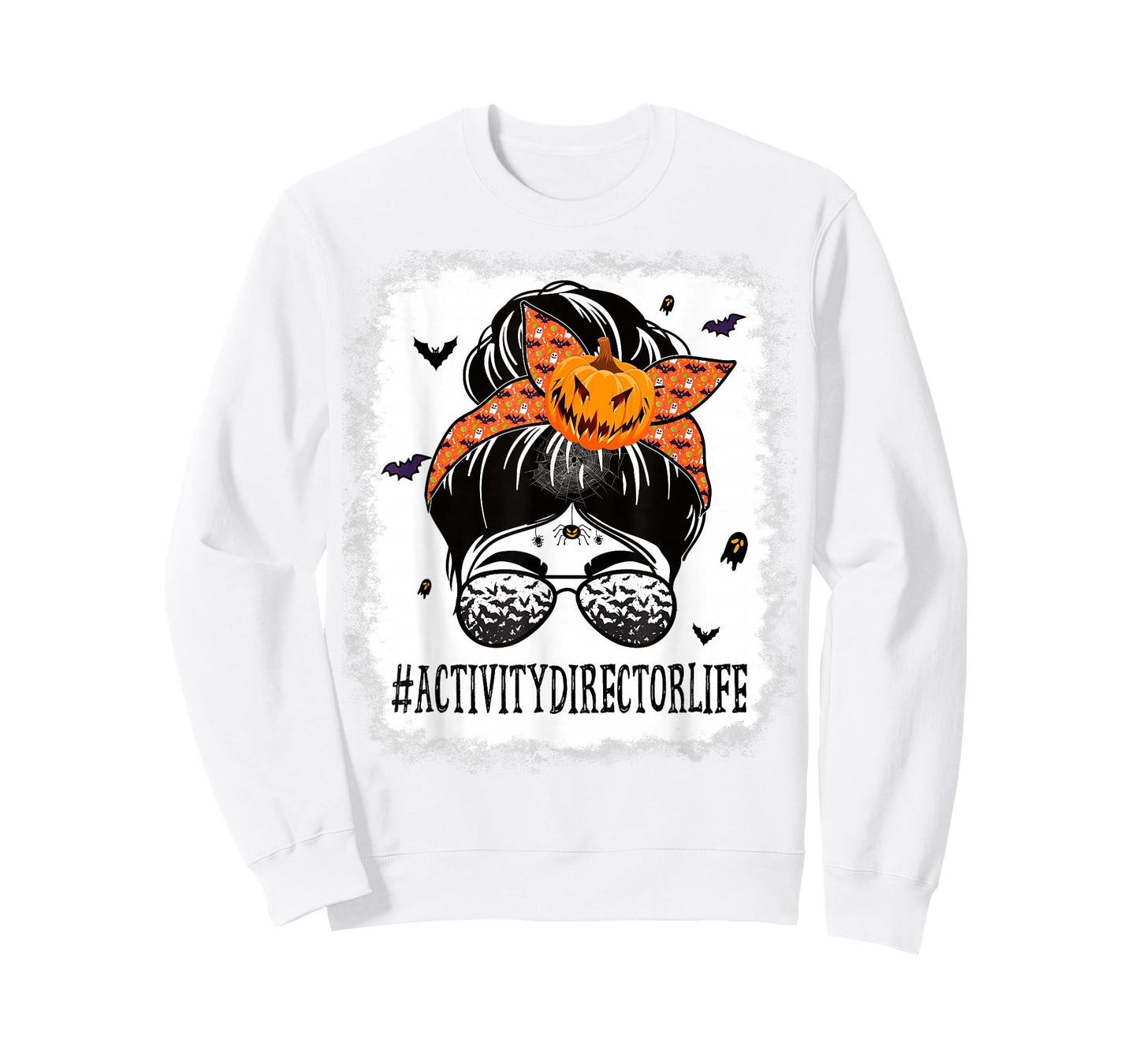 Activity Director Messy Bun Spooky Pumpkin Halloween Costume T-Shirt
