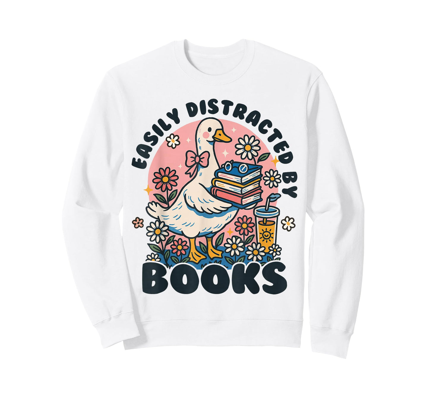 Easily Distracted by Books Read Goose Lover Bookworm Reading T-Shirt