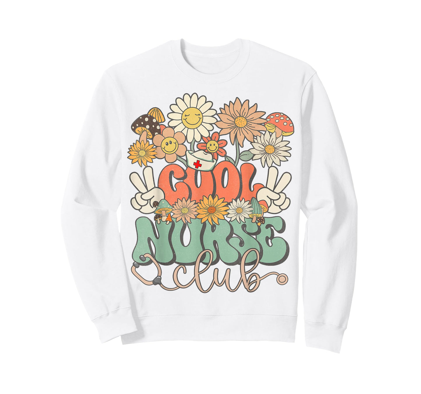 Cool Nurse Club Floral Hippie Groovy Retro Daisy Funny Nurse T-Shirt