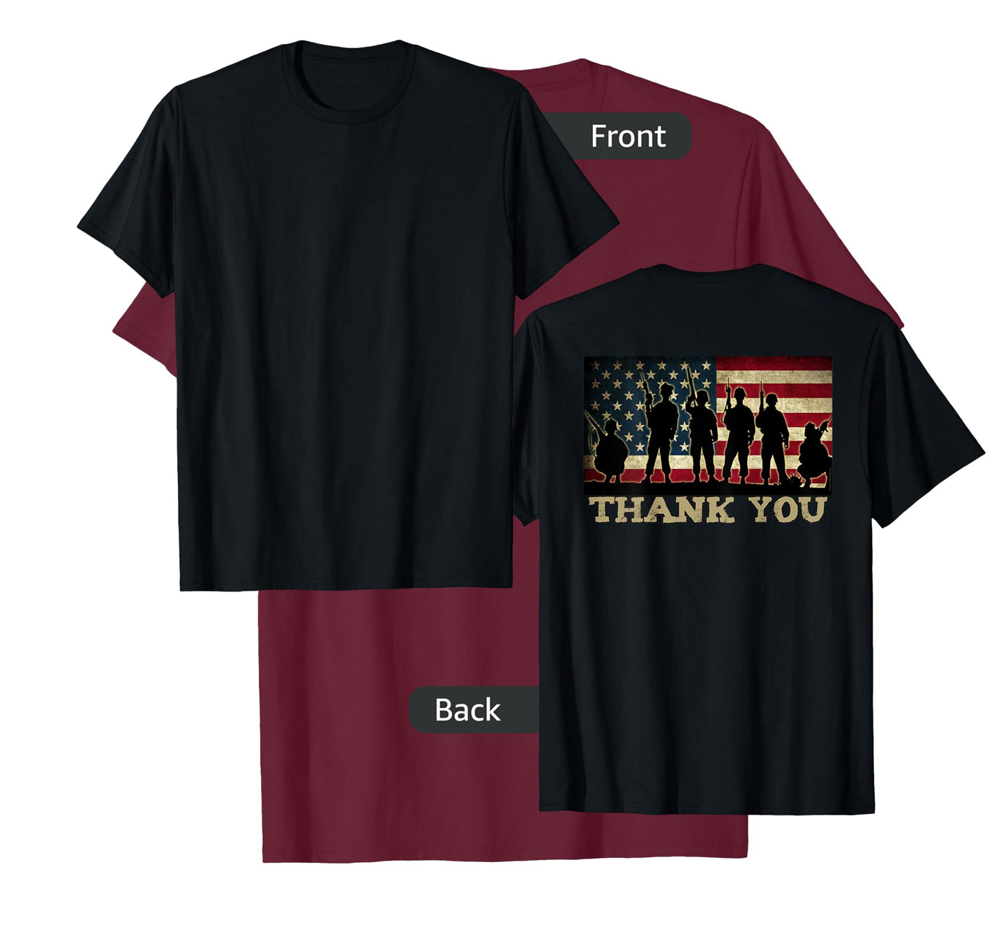 ON BACK THANK YOU Soldiers Veterans American Flag Military T-Shirt for Women Kids Men