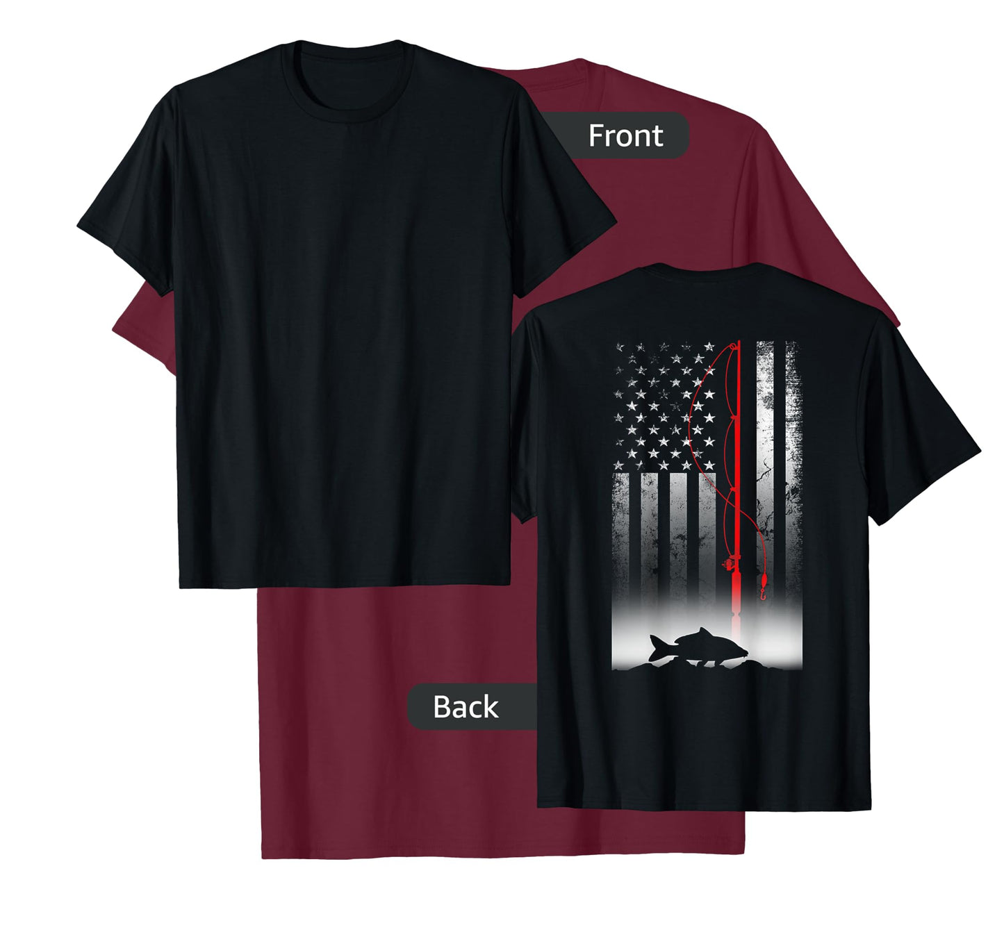 Fishing Pole American Flag Gift for Patriotic Fisherman T-Shirt Small