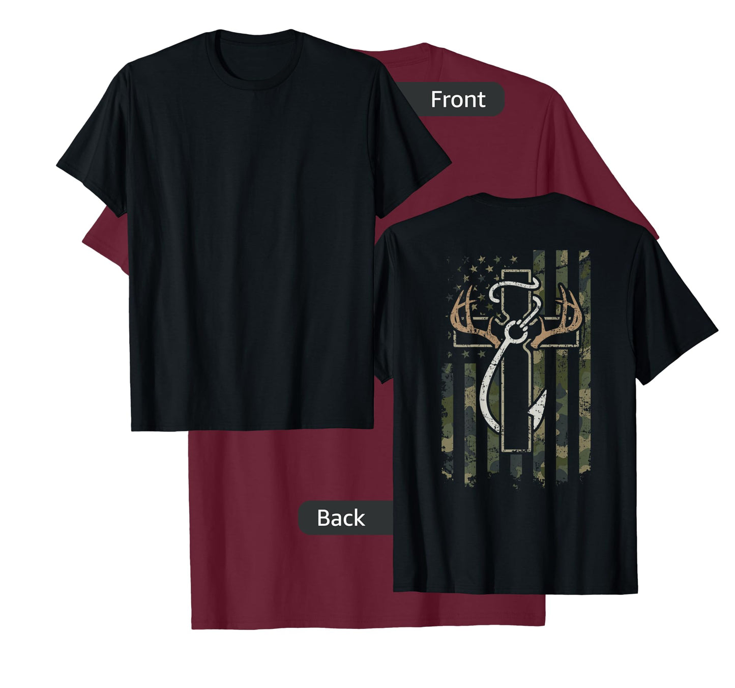 Hunting Fishing Faith - Hunter Fisherman Camo USA - ON Back T-Shirt