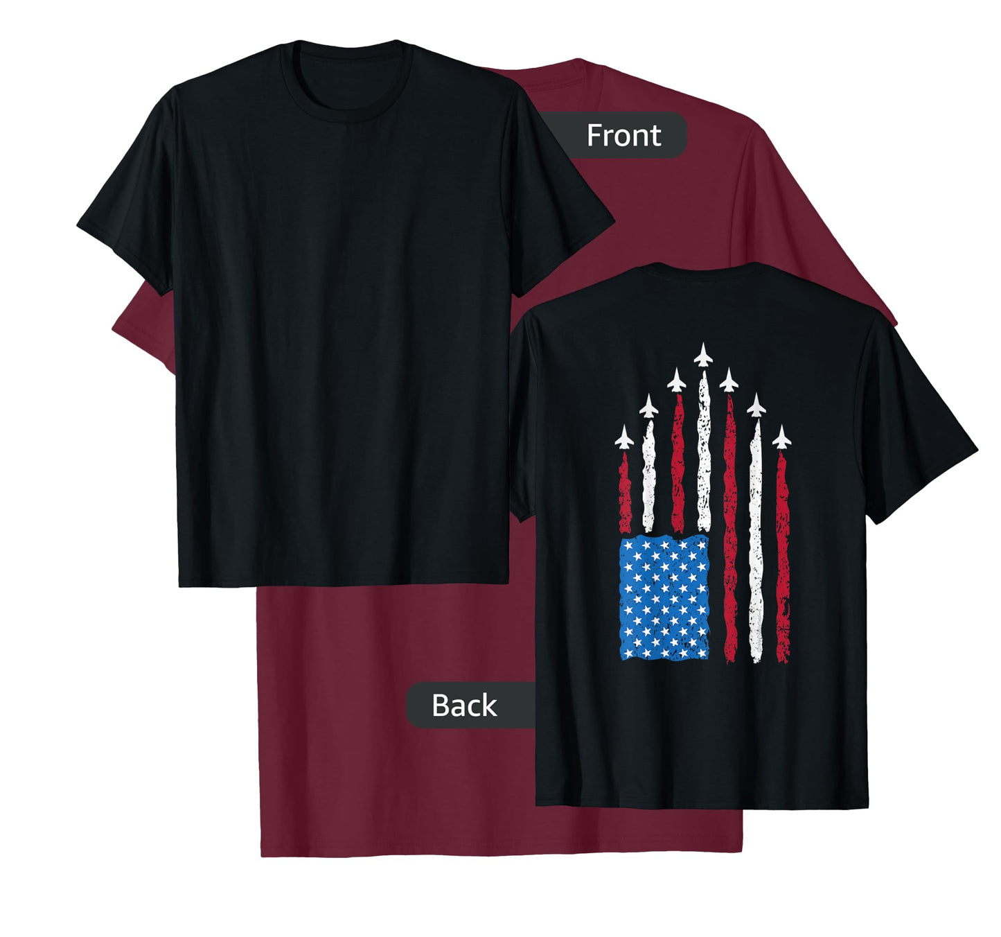 On Back Patriotic USA Flag Fighter Jets Military 4th of July T-Shirt