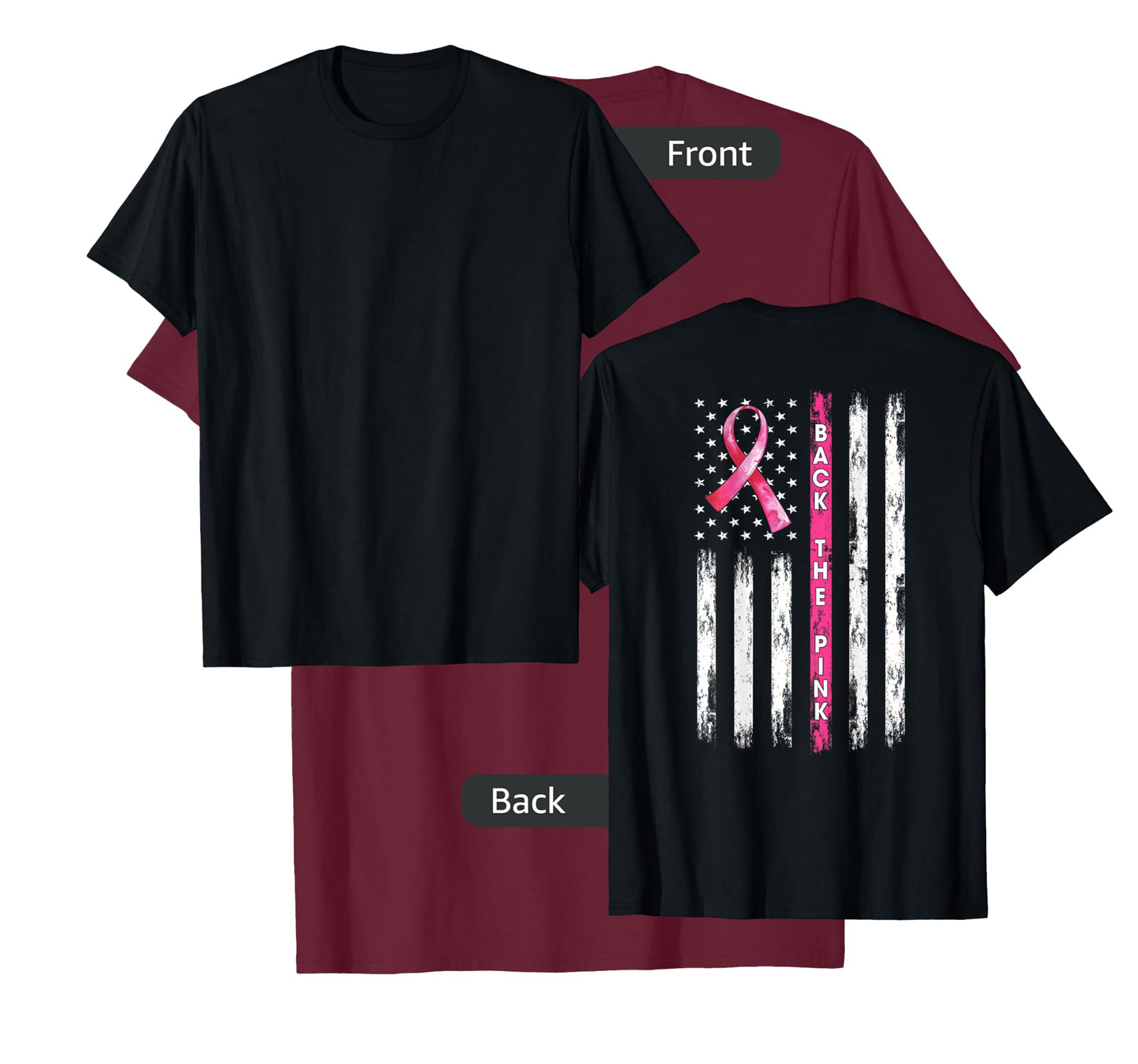 Back The Pink Ribbon American Flag Breast Cancer Awareness T-Shirt Small
