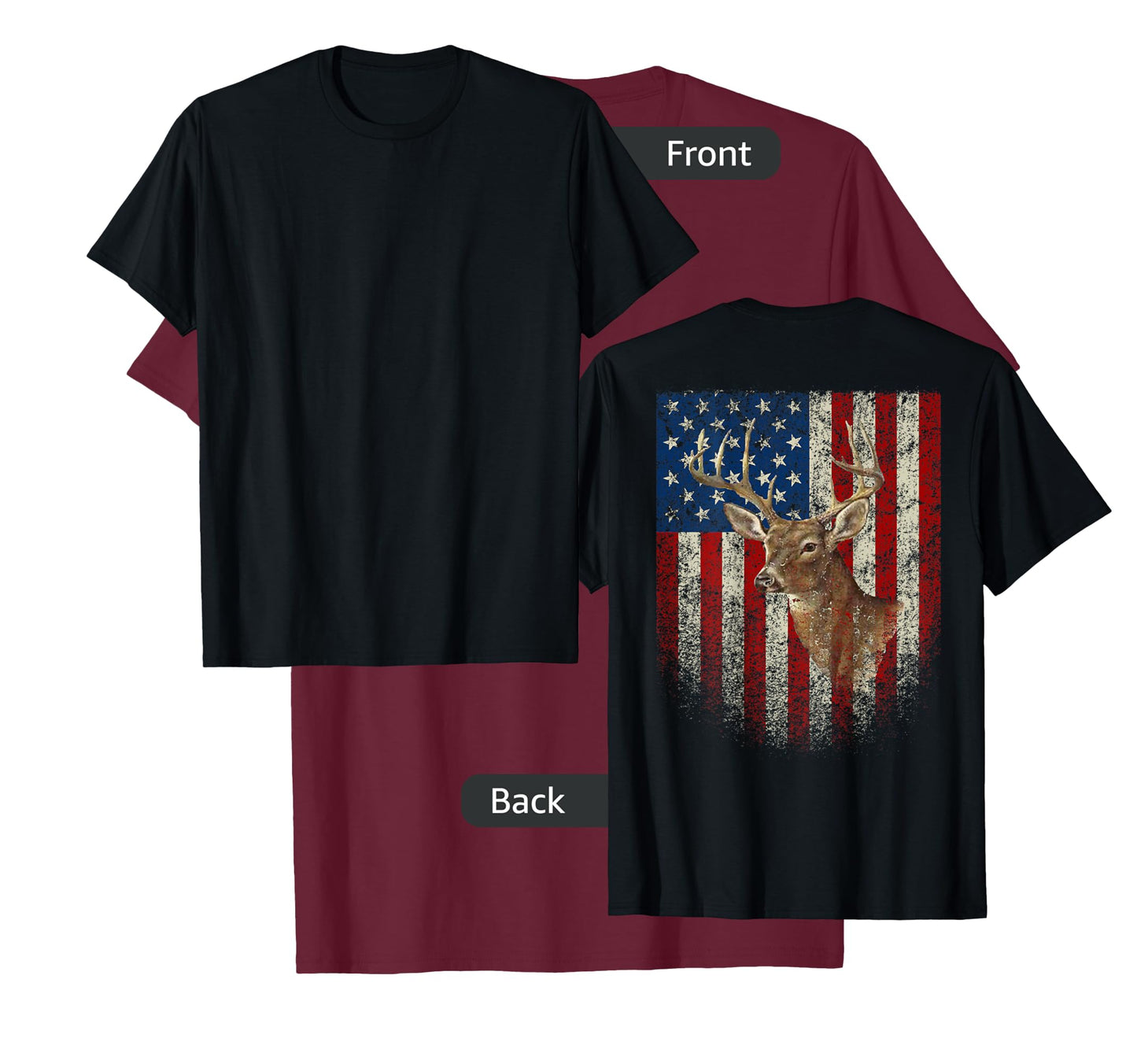 American Flag (Print on The Back) Deer Antlers Hunting T-Shirt