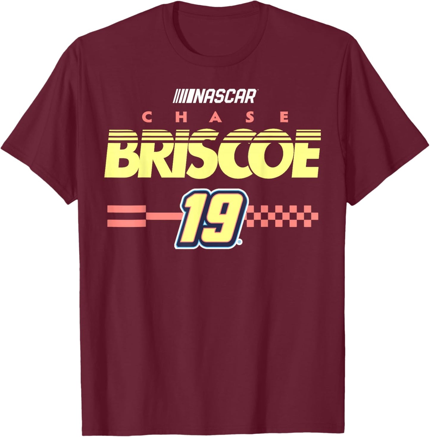 NASCAR Chase Briscoe No. 19 Checkered Pattern Start Line T-Shirt - T-Shirt | Maroon