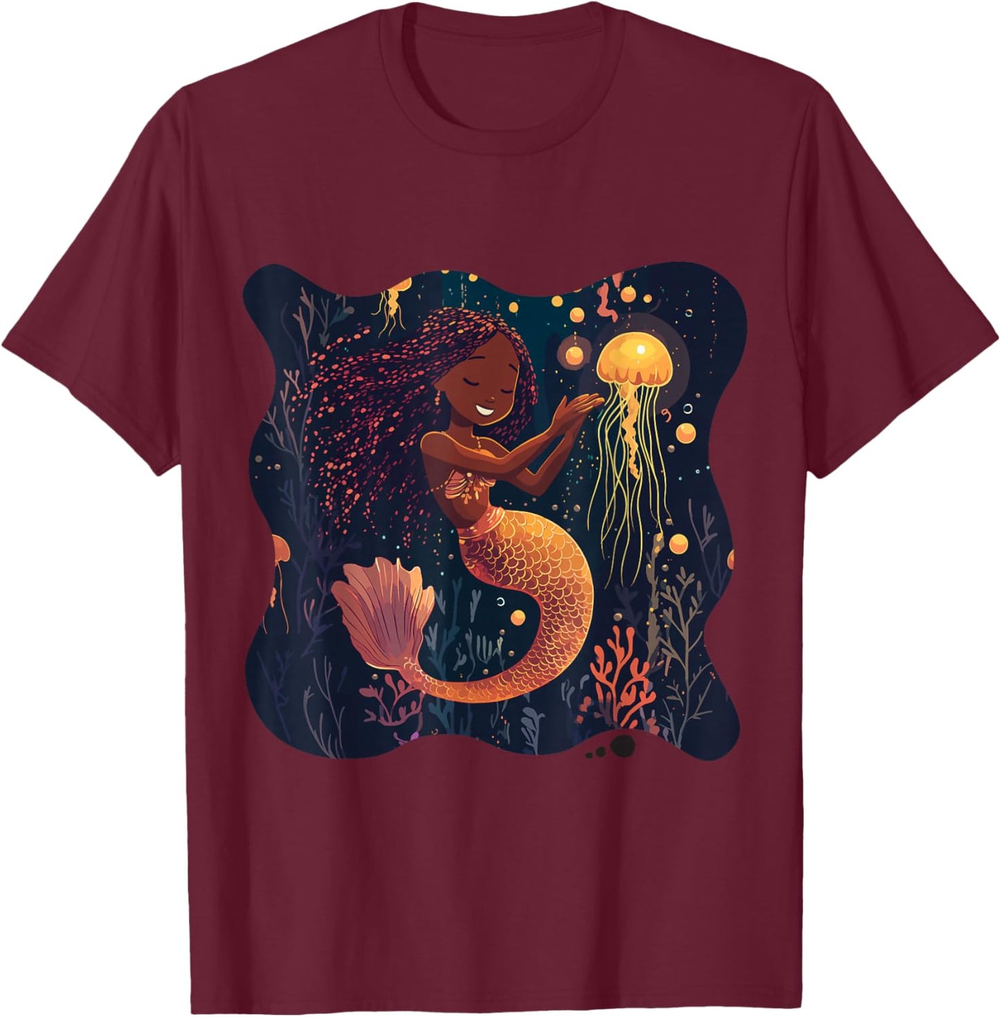 Black Mermaid Braids Girls Kids Toddler Women Birthday Gift T-Shirt - T-Shirt | Maroon