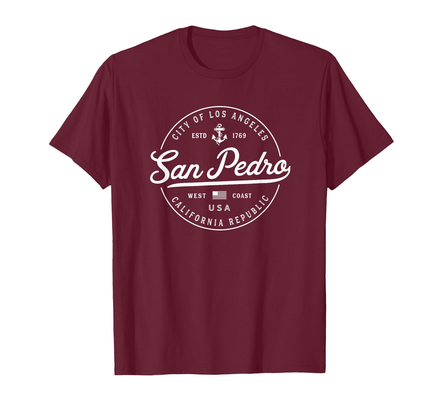 San Pedro California Souvenirs & Gifts Nautical Anchor T-Shirt, Unisex-Youth, Black, Small, Short Sleeve