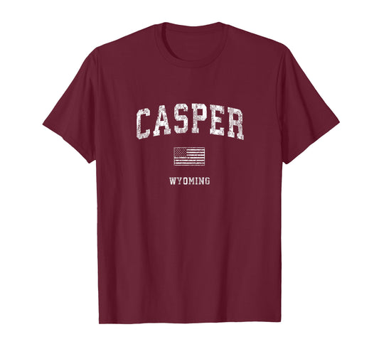 Casper Wyoming WY T-Shirt Vintage American Flag Tee T-Shirt for Women Kids Men