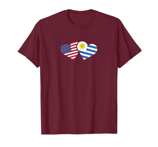 USA Uruguay Flag T Shirt Hearts Uruguayan American Love Gift T-Shirt