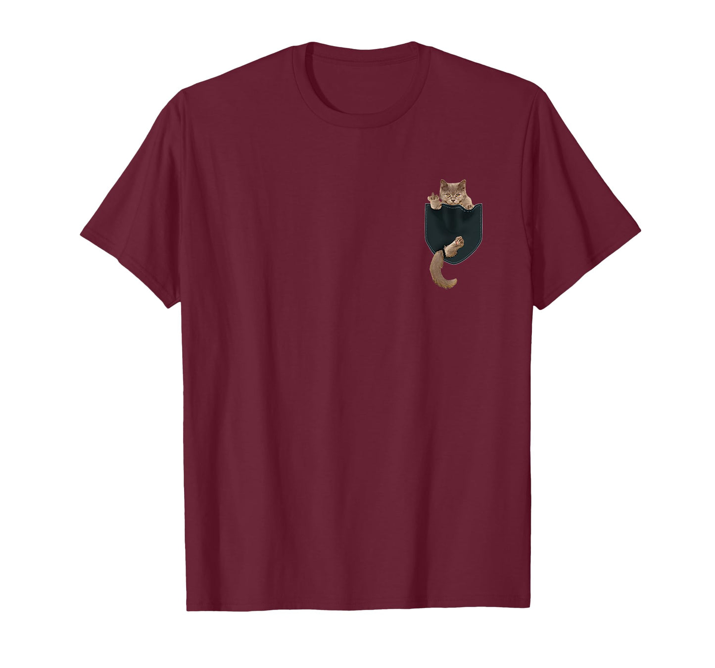 Funny Cat in Pocket - Cat Finger Pocket T-Shirt Small