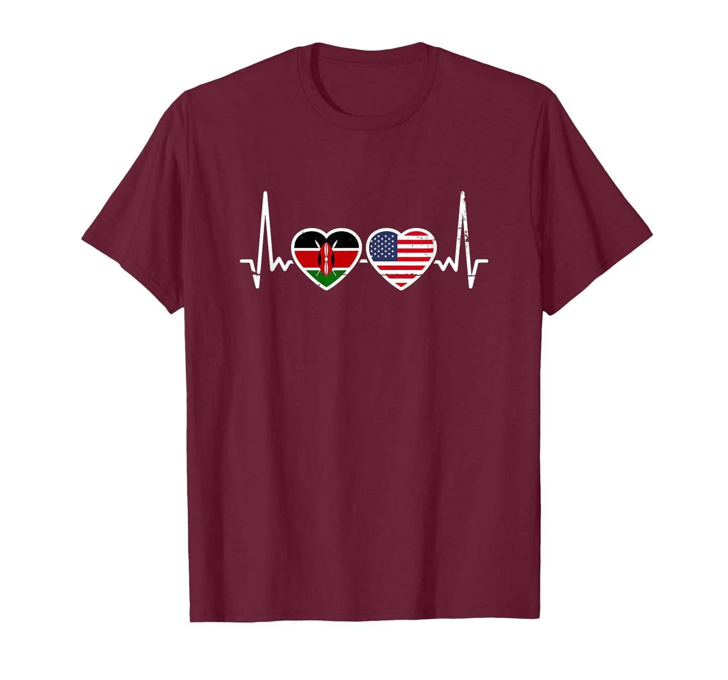 Kenya USA Vintage Heartbeat Flag American Kenyan T-Shirt