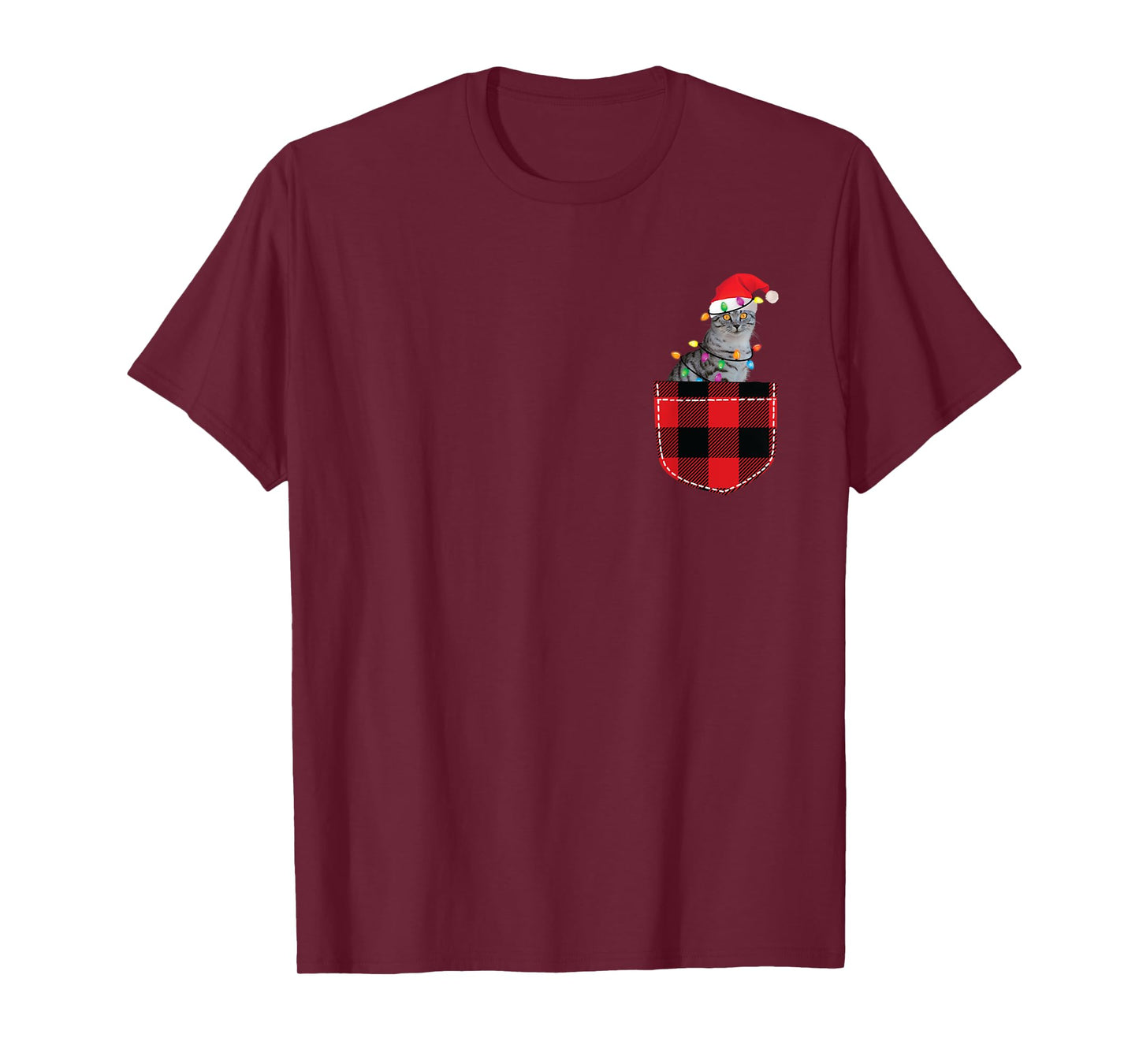 Cat in Pocket Shirt Women Men Funny Cat Christmas Plaid T-Shirt