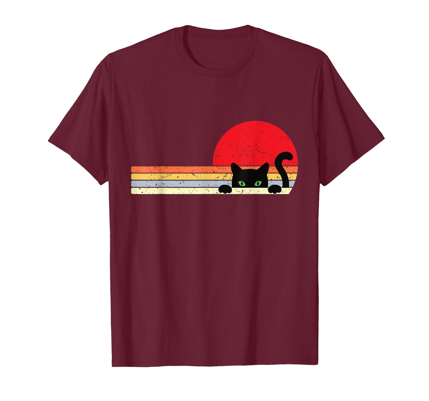 Vintage Sunset Black Cat Funny Peek a Boo T-Shirt for Men Women Kids