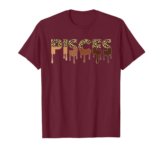Pisces Zodiac Shirt Afro Black Women Leopard Dripping T-Shirt