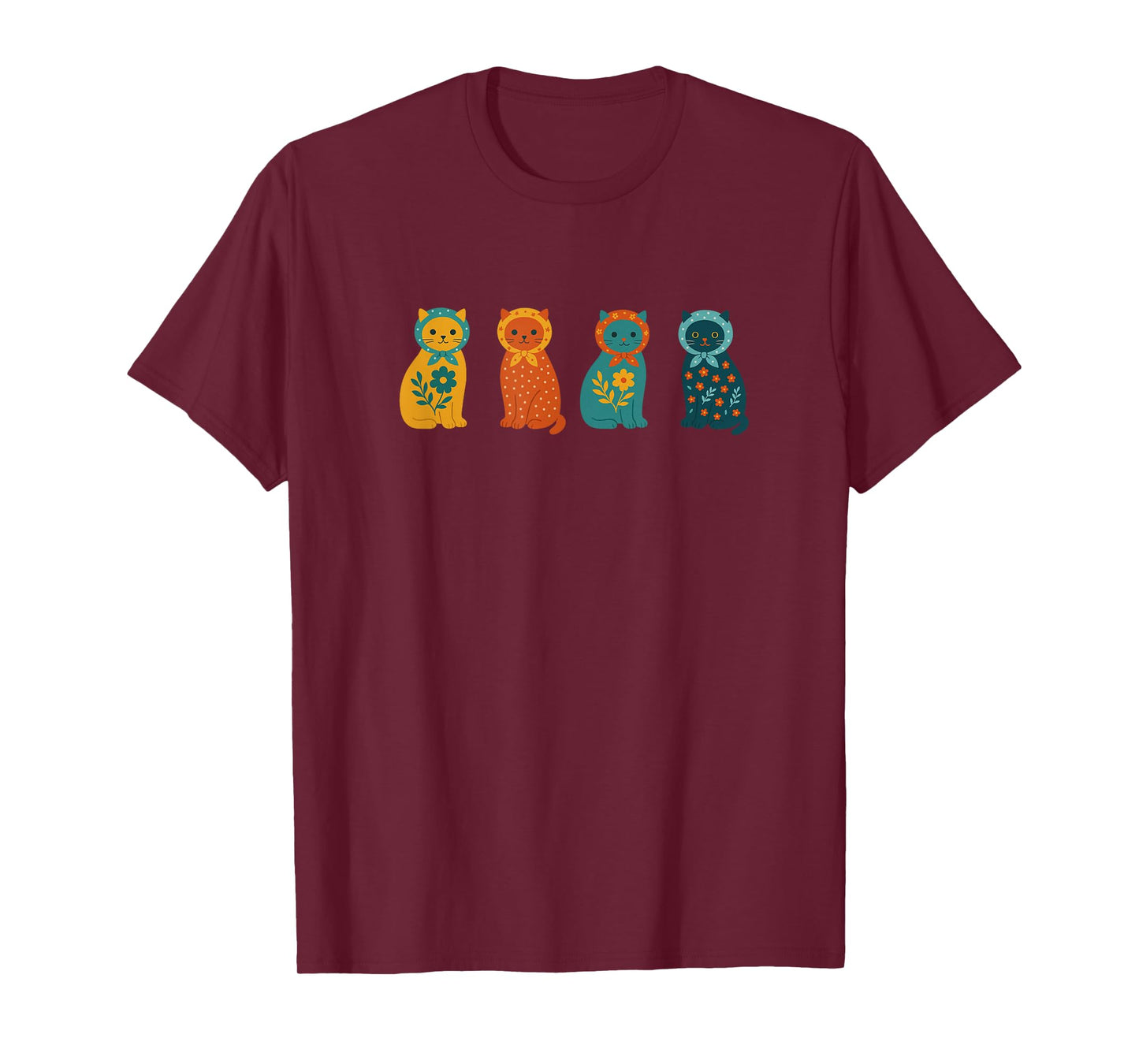 Scandi Aesthetic Cat, Nordic Cat, Scandinavian Folk Art T-Shirt