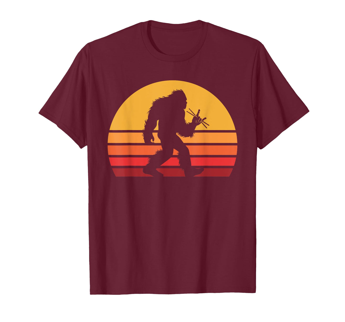 Retro Bigfoot Drummer Vintage Sasquatch Drumming Rocker T-Shirt