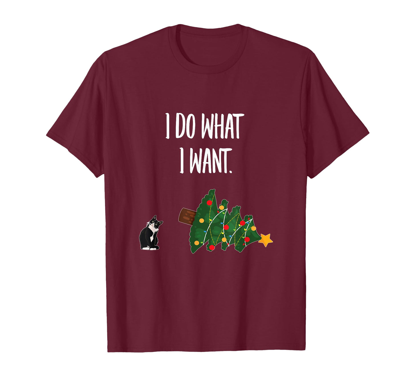 Tuxedo Cat Knocking Over Christmas Tree - I Do What I Want Men Women T-Shirt
