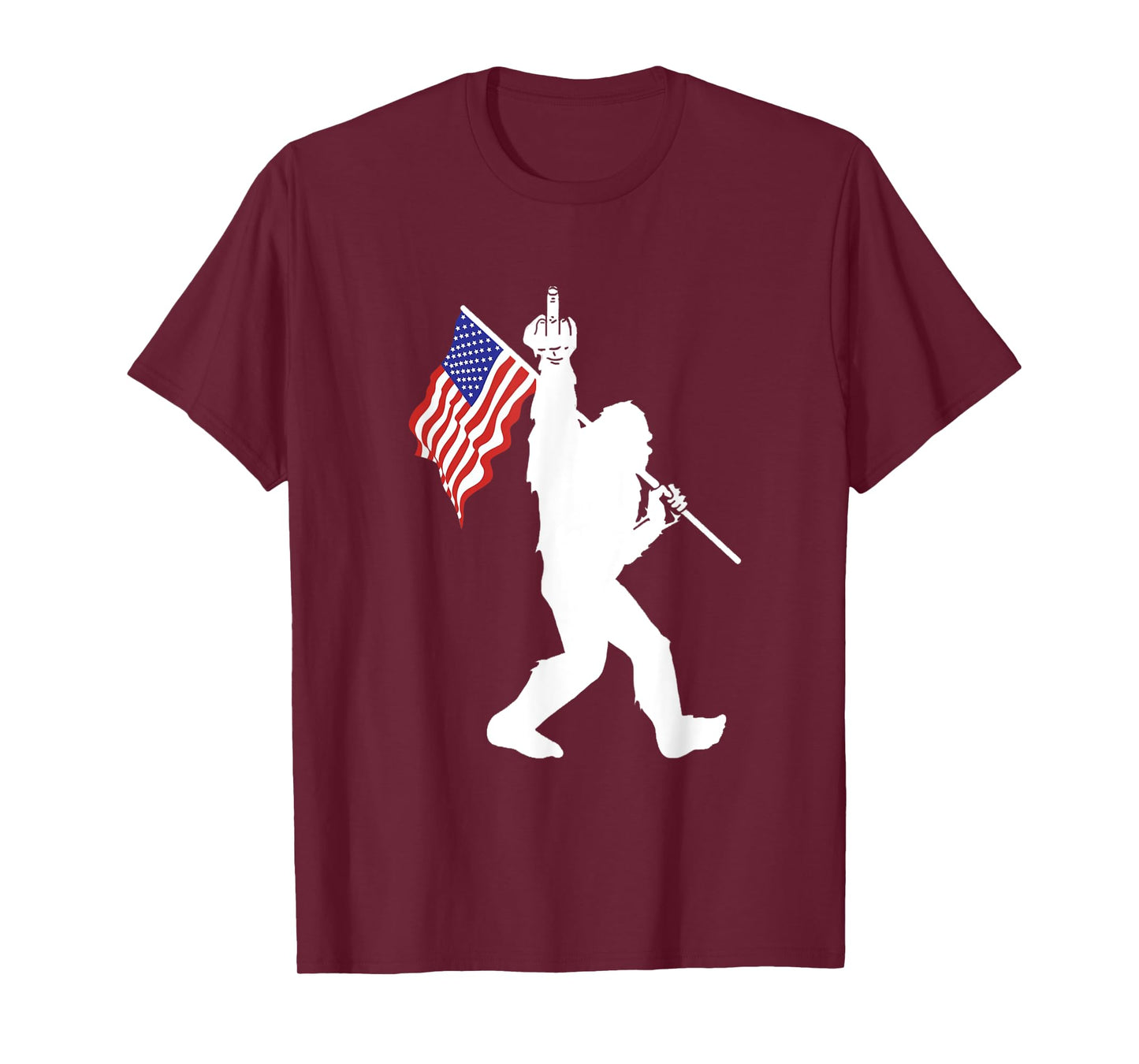 Funny Bigfoot Middle Finger USA Flag Sasquatch Believers T-Shirt