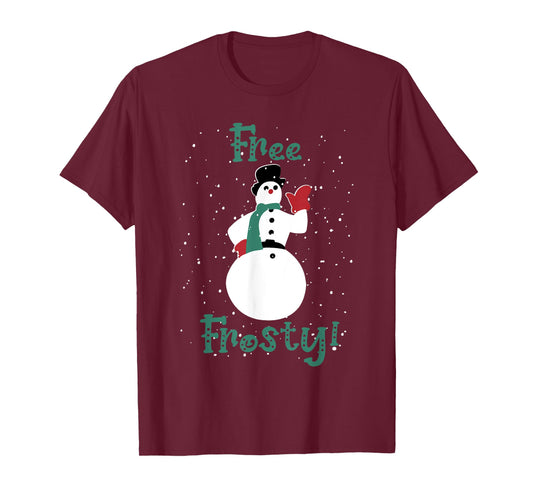 Free Frosty Snowman In Winter Snows White Xmas T-Shirt