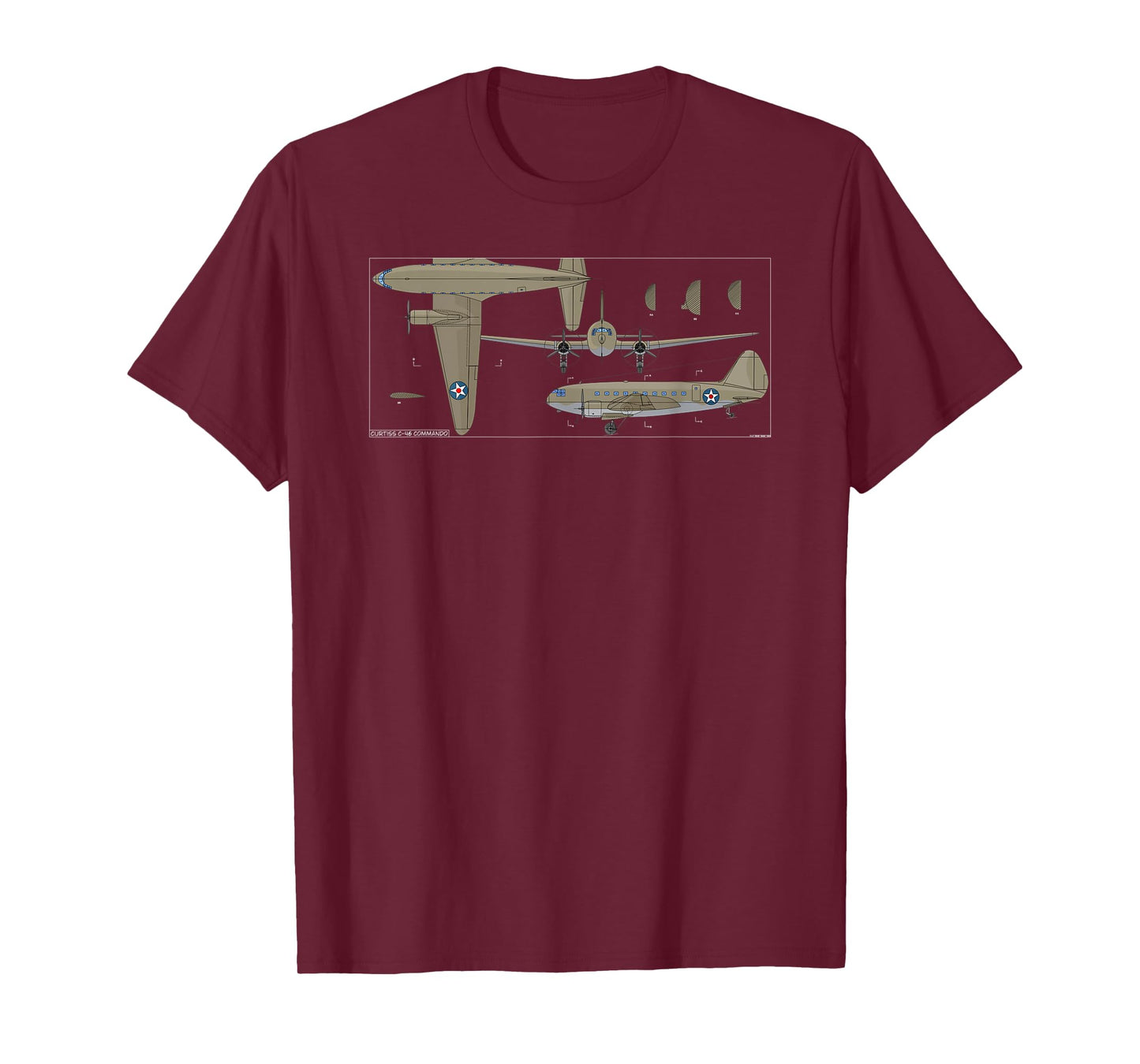 Curtiss C-46 Commando American WW2 Transport Plane Diagram T-Shirt