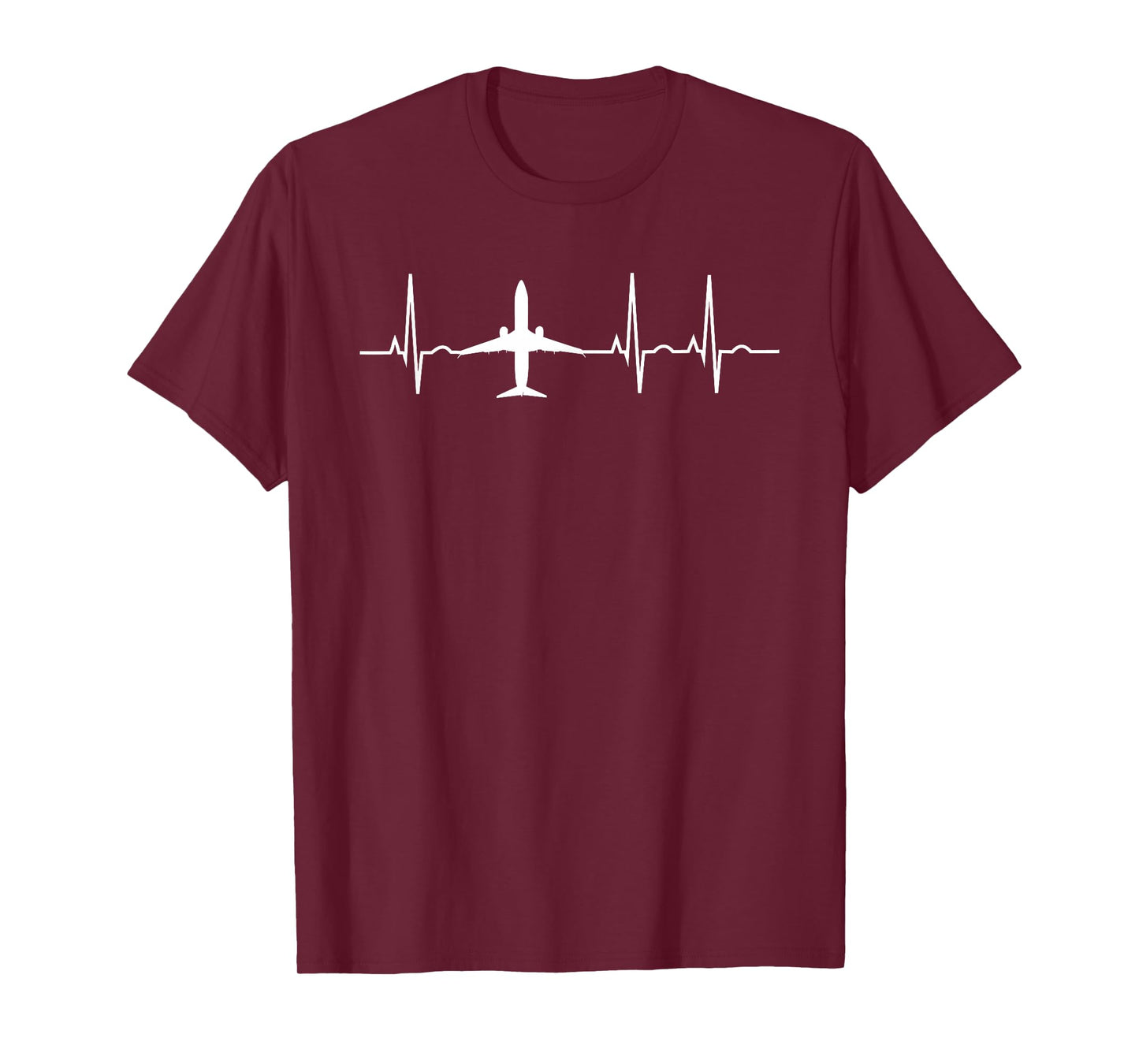 Airplane Pilot Heartbeat EKG Apparel Men's Black Cotton Polyester Modern Graphic T-Shirt with Airplane ECG Design, Short Sleeve, Crew Neck, Classic Fit, Pull On, Straight Hemline, Adult Size Small