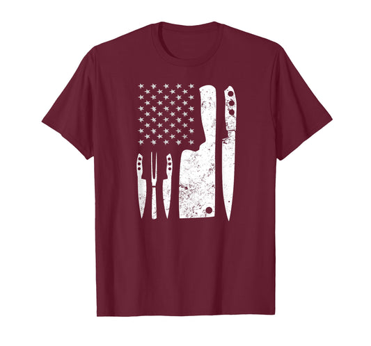Cooking Chef Gifts & Tees Chef Knife T-Shirt | Patriotic 4th of July US Flag Shirt - Men's Unisex Black Short Sleeve Classic Fit T-Shirt - Small