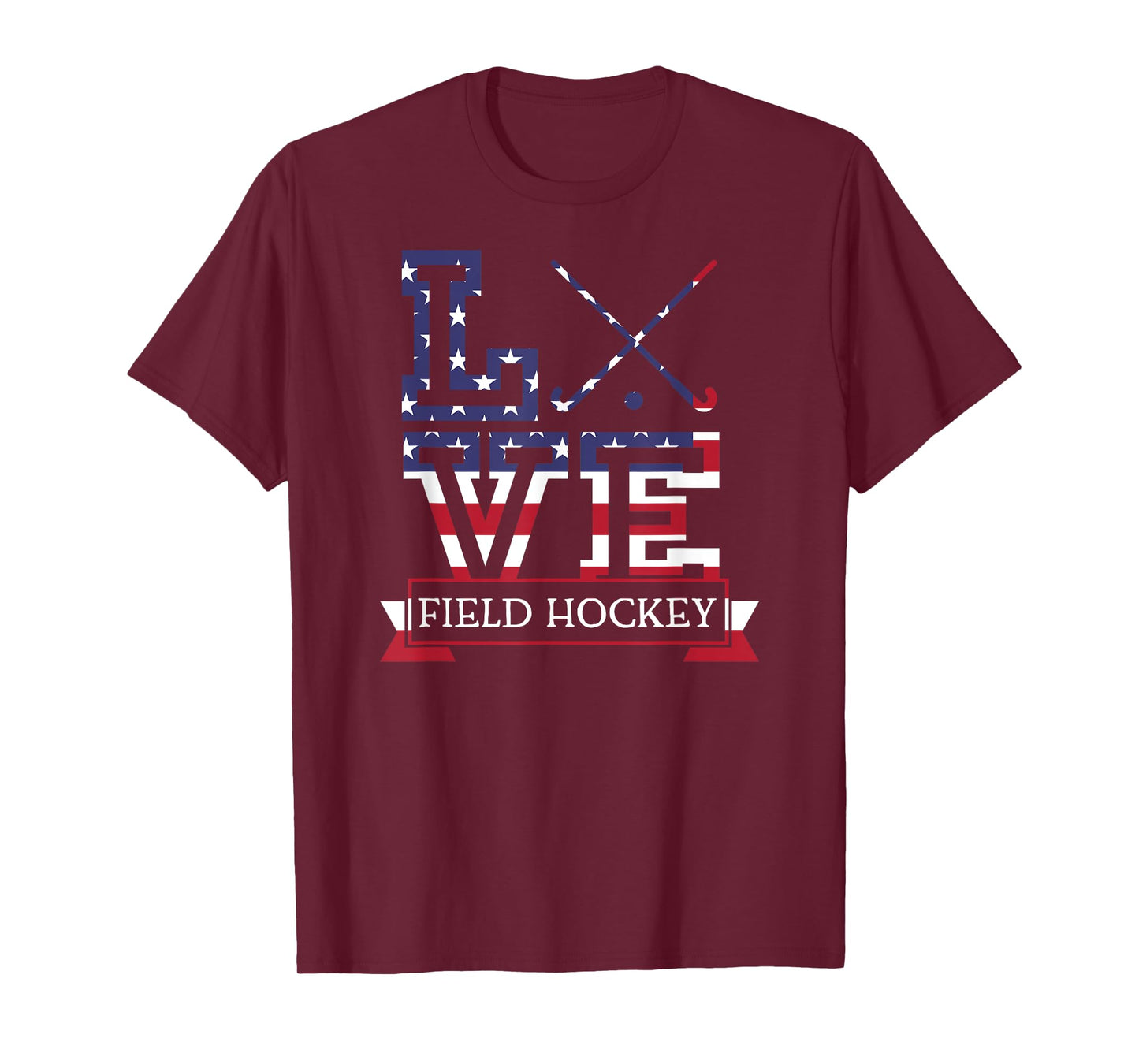 Love Field Hockey Stick USA American Flag Themed Coach Gift Women Kids Men T-Shirt