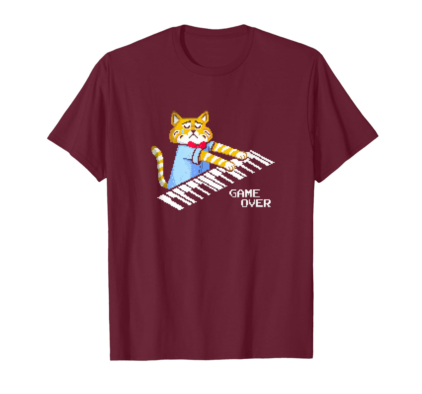 Sad Cat playing keyboard Game Over T-Shirt for Men Women