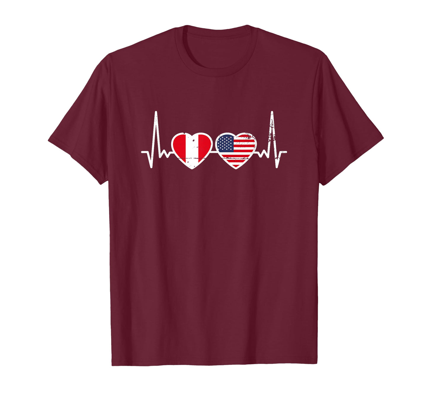 Peru USA Vintage Heartbeat Flag American Peruvian T-Shirt