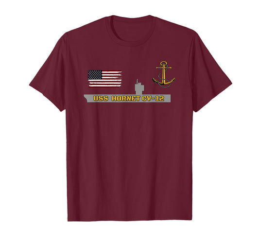 Aircraft Carrier USS Hornet CV-12 Warship Veteran Grandpa T-Shirt