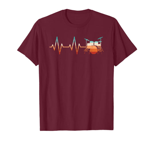Retro Drum Set Heartbeat Drumming Funny Drummer Men Boys T-Shirt