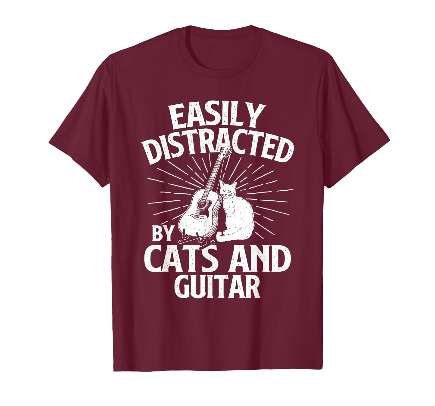 Easily Distracted By Cats And Guitar - Music Animal Lover T-Shirt