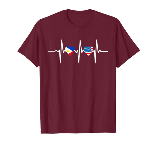 Heartbeat Half American Half Filipino Philippines Usa Flag T-Shirt